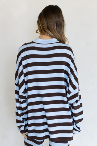 Brooklyn Striped Top - Baby Blue & Brown