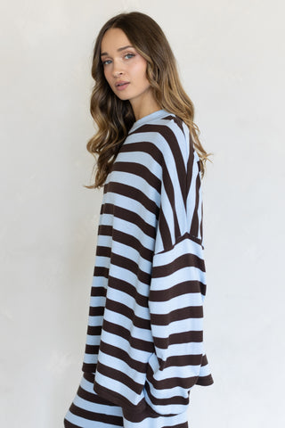 Brooklyn Striped Top - Baby Blue & Brown