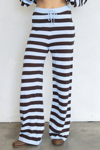 Brooklyn Striped Pants - Baby Blue & Brown