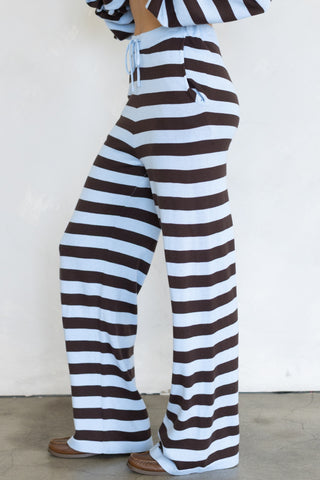 Brooklyn Striped Pants - Baby Blue & Brown
