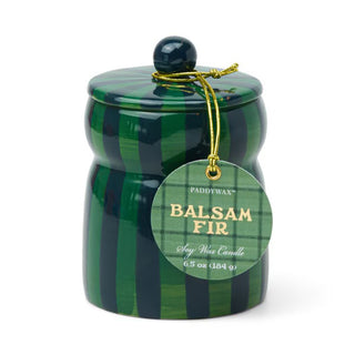 Cabana 6.5 Oz Striped Hand Painted Ceramic With Lid - Balsam Fir// Paddywax