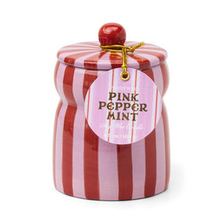 Cabana 6.5 Oz Striped Hand Painted Ceramic With Lid - Peppermint// Paddywax