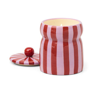 Cabana 6.5 Oz Striped Hand Painted Ceramic With Lid - Peppermint// Paddywax