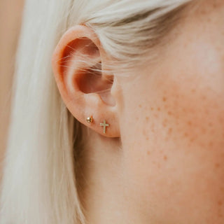 Tiny Cross Studs - Hello Adorn