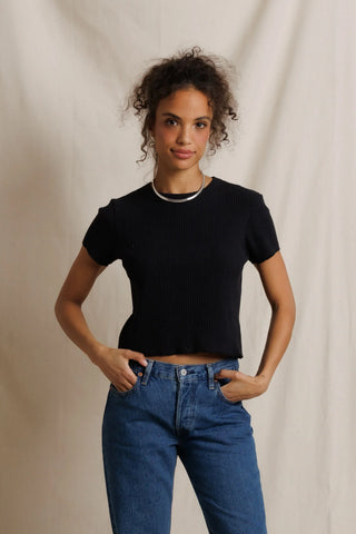 Isa Sweater Rib Crew SS - True Black // Perfect White Tee