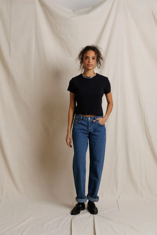 Isa Sweater Rib Crew SS - True Black // Perfect White Tee