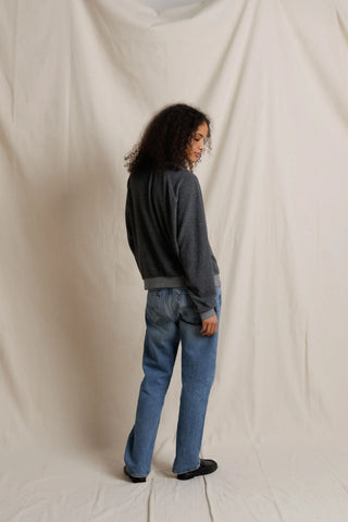 Oversized Ziggy Reverse Crewneck - Dark Heather Grey // Perfect White Tee