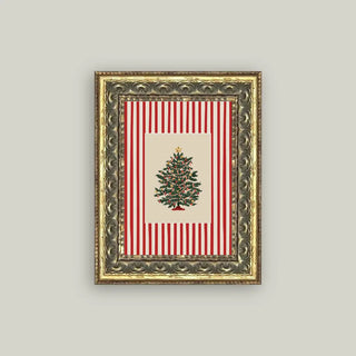 Peppermint Stripe Tree Framed Antique Art - 5x7