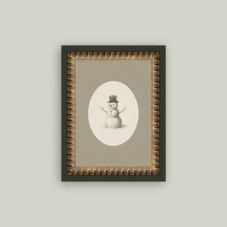 Oval Snowman Framed Antique Art - 5x7