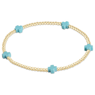 Signature Cross Small 2mm Gold Bracelet - Turquoise // Enewton