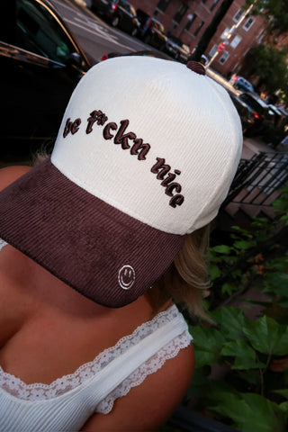 Be F*ckn Nice Corduroy Hat - Brown/Natural