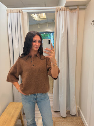 Nadya Alpaca Blend Boxy Polo Sweater - Roche // Pistola