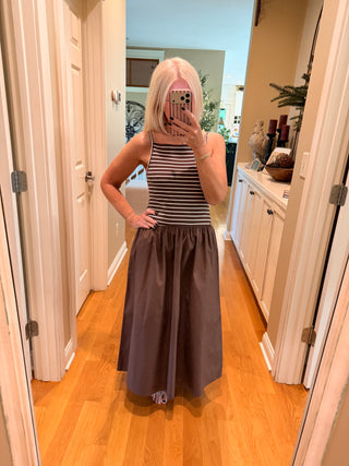 Poplin Combo Dress - Chocolate