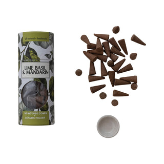 Lime Basil & Mandarin Incense Cones + Ceramic Holder