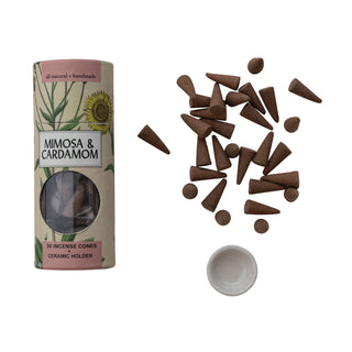 Mimosa & Cardamom Incense Cones + Ceramic Holder