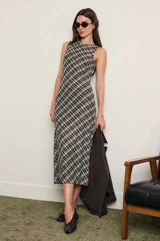 Maren Plaid Mesh Maxi Dress