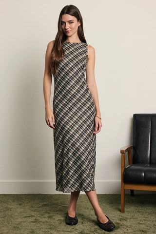 Maren Plaid Mesh Maxi Dress