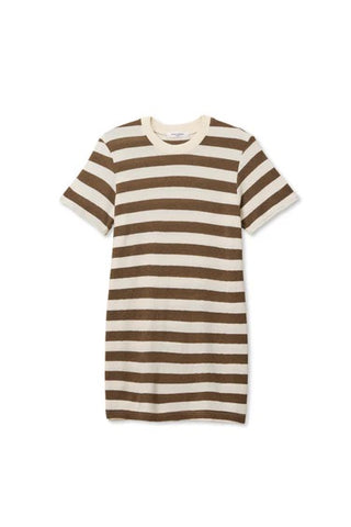 Rhett Brushed Rugby SS Crew Tee Dress - Mocha/Natural Stripe // Perfect White Tee