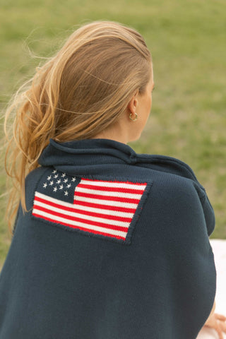 American Flag Cotton Sweater - Navy