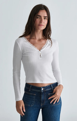 Long Sleeve Lace Trim Jersey Top - Antique White // Mavi