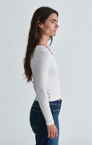 Long Sleeve Lace Trim Jersey Top - Antique White // Mavi