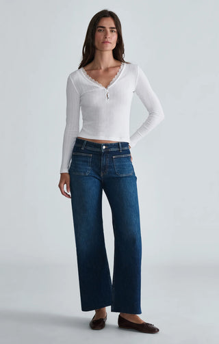 Long Sleeve Lace Trim Jersey Top - Antique White // Mavi
