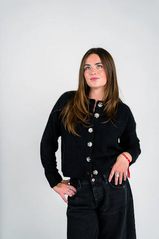 Archer Nina Cashmere  Crewneck Cardigan-Black