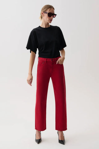 Lexi Mid Rise Bowed Straight Leg Jeans - Savvy Red // Pistola