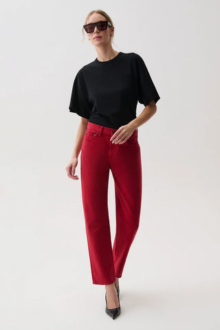 Lexi Mid Rise Bowed Straight Leg Jeans - Savvy Red // Pistola