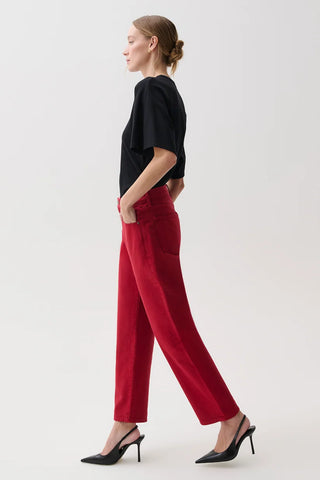 Lexi Mid Rise Bowed Straight Leg Jeans - Savvy Red // Pistola