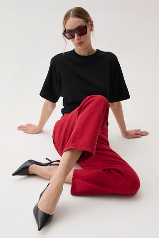 Lexi Mid Rise Bowed Straight Leg Jeans - Savvy Red // Pistola