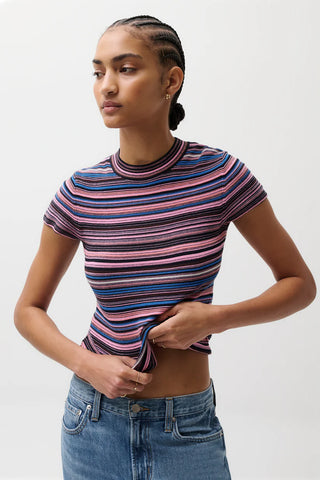 Pistola Selene Short Sleeve Sweater Tee - Egyptian Blue Multi Stripe