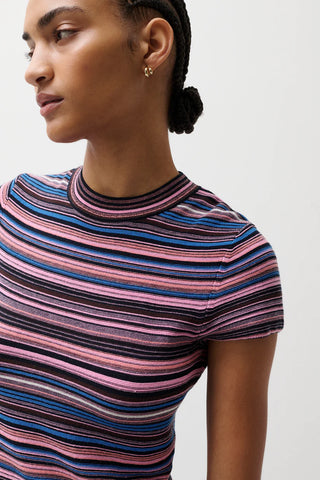 Pistola Selene Short Sleeve Sweater Tee - Egyptian Blue Multi Stripe