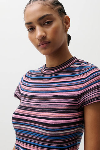 Pistola Selene Short Sleeve Sweater Tee - Egyptian Blue Multi Stripe