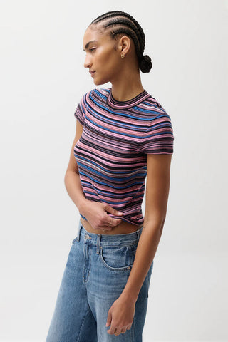 Pistola Selene Short Sleeve Sweater Tee - Egyptian Blue Multi Stripe