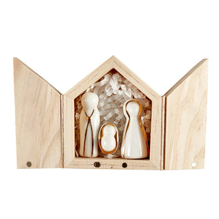Joy To The World Ceramic Figurines Pine Wood Box - Holy Family