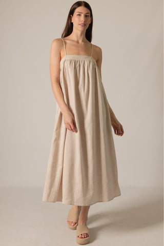 Haven Linen Spaghetti Strap Baby Doll Maxi Dress - Natural