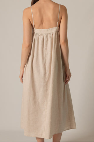 Haven Linen Spaghetti Strap Baby Doll Maxi Dress - Natural