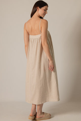 Haven Linen Spaghetti Strap Baby Doll Maxi Dress - Natural