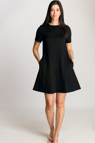 Katie Butter Modal Short Sleeve Tailored Mini Dress - Black
