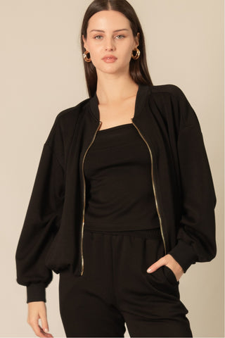 Revive Butter Modal Bomber Jacket - Black
