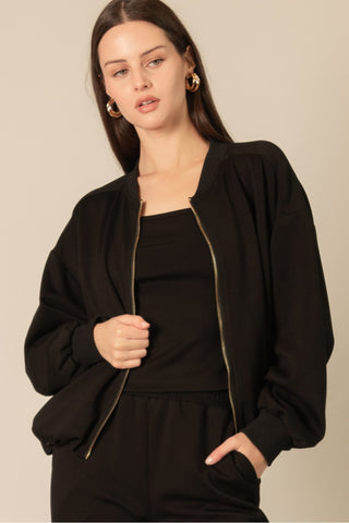 Revive Butter Modal Bomber Jacket - Black