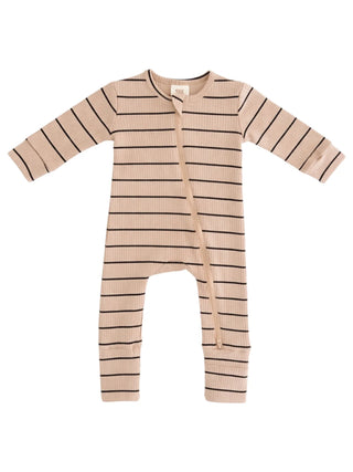 Tan/Black Stripe 2-Way Zip Romper