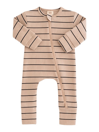 Tan/Black Stripe 2-Way Zip Romper