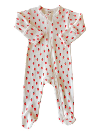 White Strawberry 2-Way Zip Footie