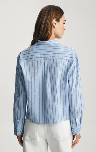 Mavi Crop Long Sleeve Blue Striped Button Down