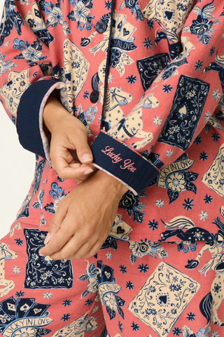 Lucky in Love Western Print 3-Piece Long Sleeve Flannel PJ Set