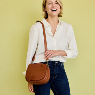 Ridge Stain-Washed Leather Crossbody Bag - Cognac // Latico Leather