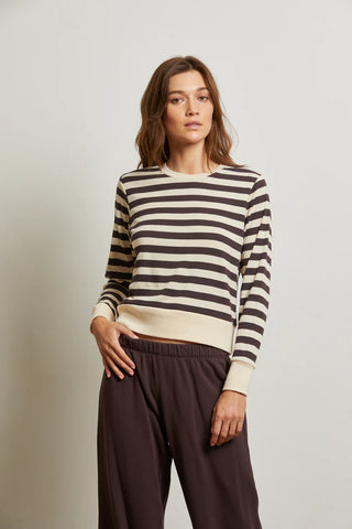 Stef Luxe Rib LS Crewneck / Mocha Stripe / Perfect White Tee
