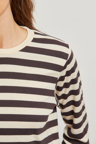 Stef Luxe Rib LS Crewneck / Mocha Stripe / Perfect White Tee
